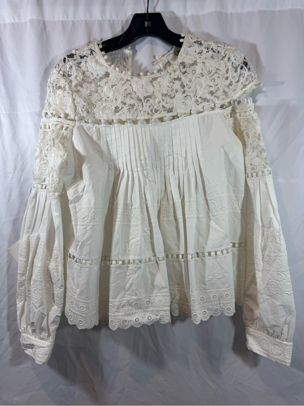 Sea Women's Lace Yoke Peasant Blouse in white 2